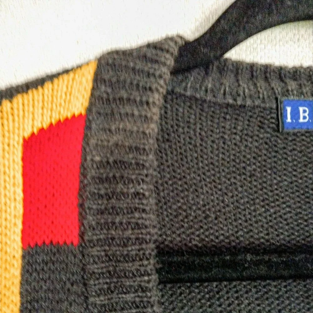 Vintage I.B. Diffusion Bold Black Plaid Knitted Deep V Cardigan Sweater Size S_3